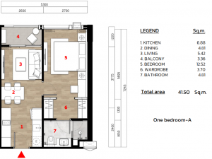 Layout 1Bed A  41-43sqm